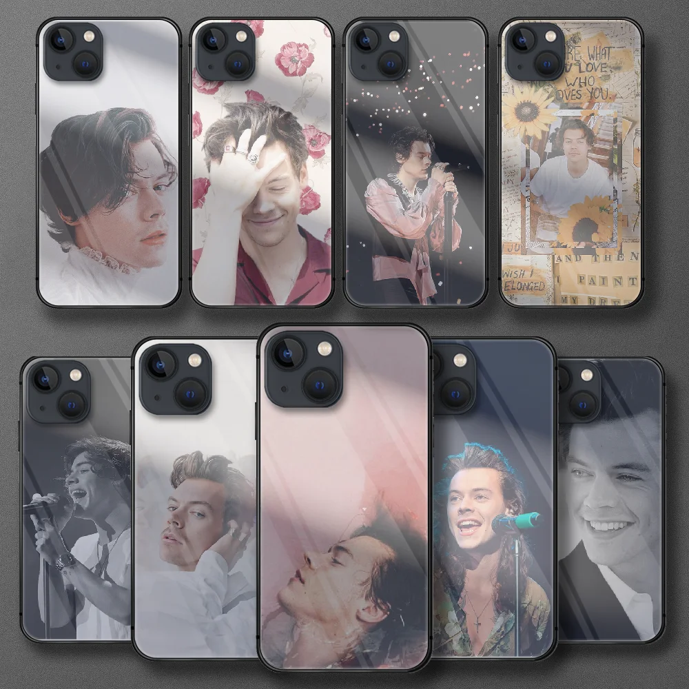 

1D H-Harry Style Tempered Glass Phone Case For IPhone 5 6 7 8 11 12 13 S SE X Xs Xr Plus Pro Max Mini Cover Cell Hot Black Etui