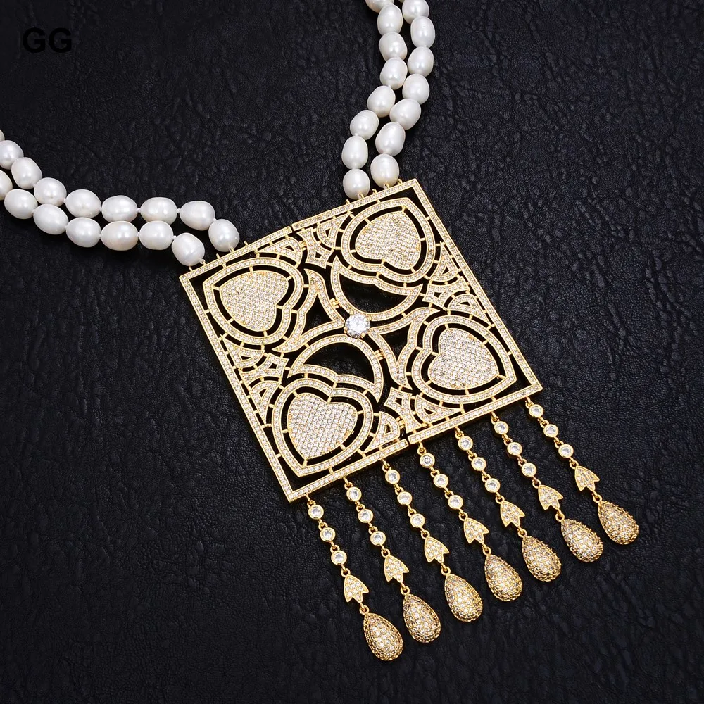 Эксклюзивное ожерелье GG Jewelry 22 дюйма 2 нити Большая квадратная Подвеска из
