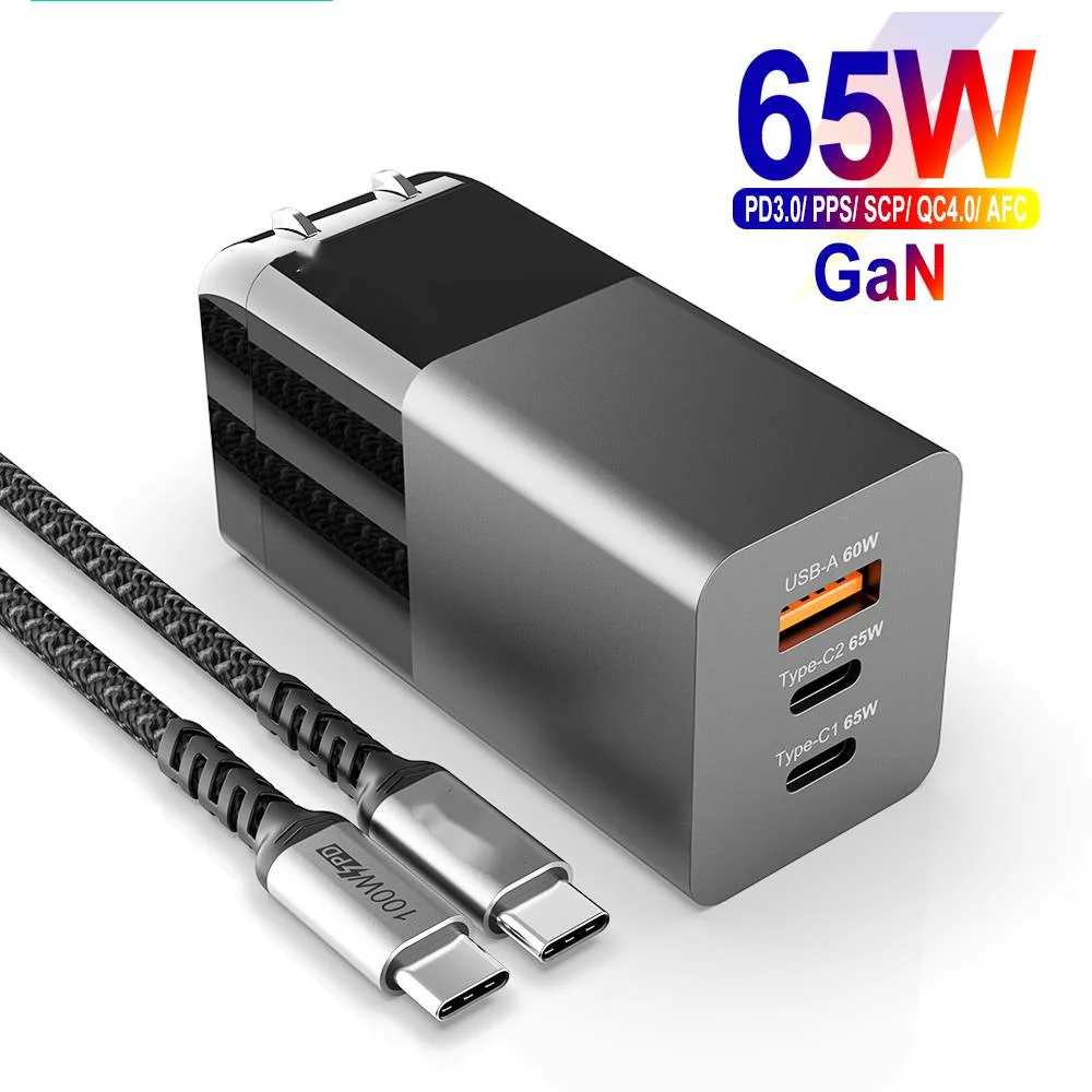 

65W GaN USB C Wall charger Power Adapter,3 Port PD 65W PPS QC4 45W SCP for Laptops MacBook iPhone Samsung XIAOMI dell hp Lenovo