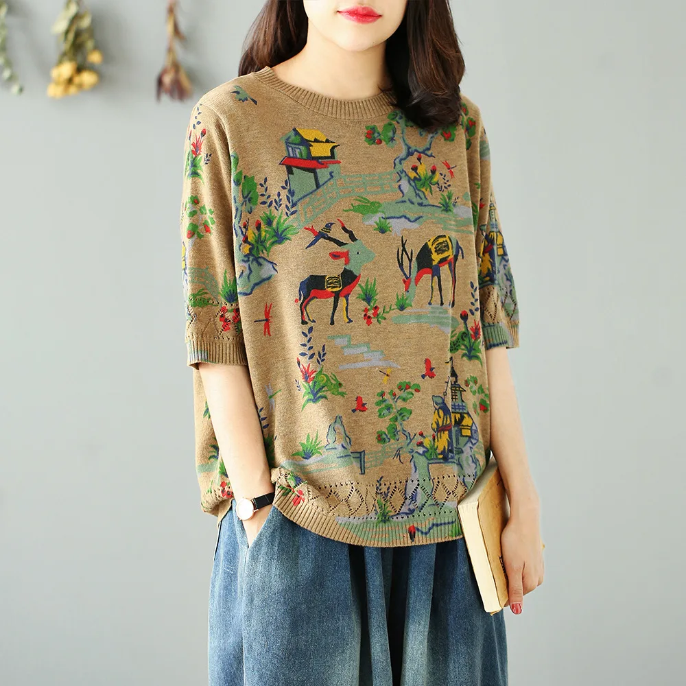 Max LuLu 2020 New Summer Korean Fahion Style Ladies Vintage Clothes Womens Printed Short Sleeve Sweaters Casual Loose Pullovers | Женская