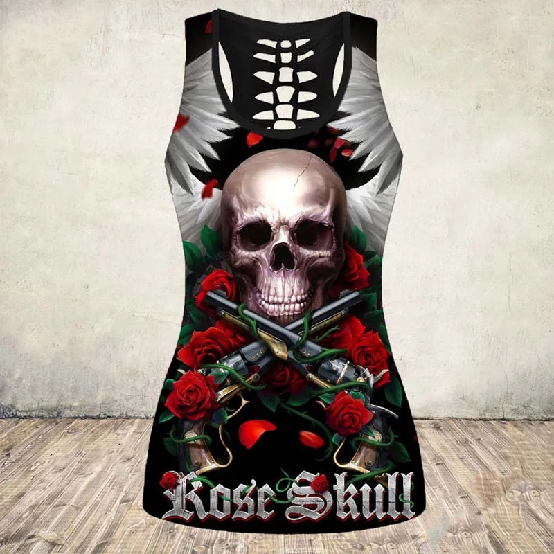 Женские топы на бретельках с 3D принтом черепа футболка вырезами спине готический топ Хэллоуин без рукавов