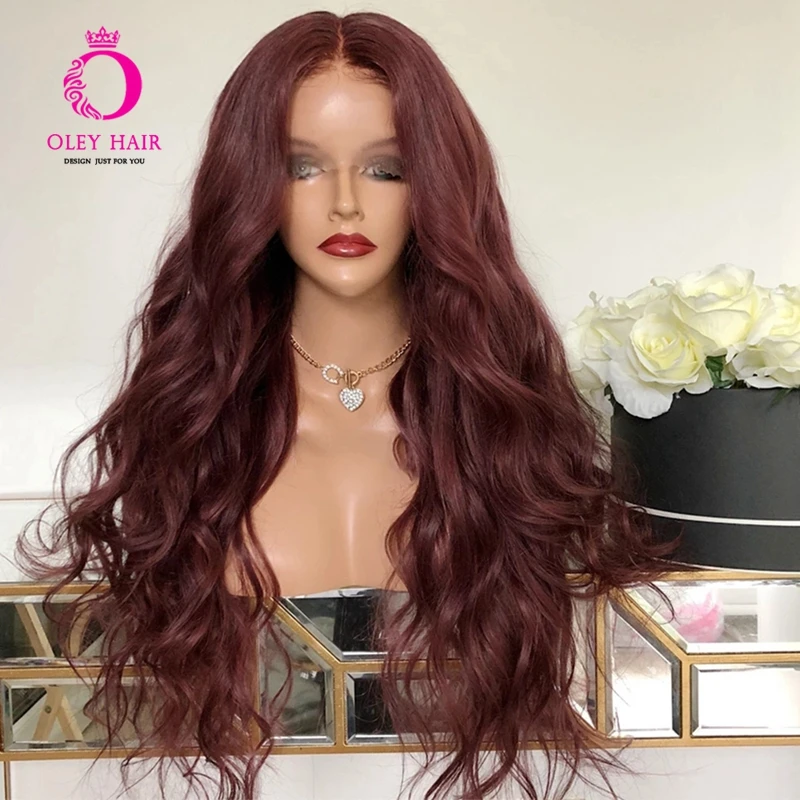 Wine Red Synthetic Lace Front Wig Loose Wave Heat Resistant High Denaity Daily Use Cosplay Wigs For Black Women EEWIGS