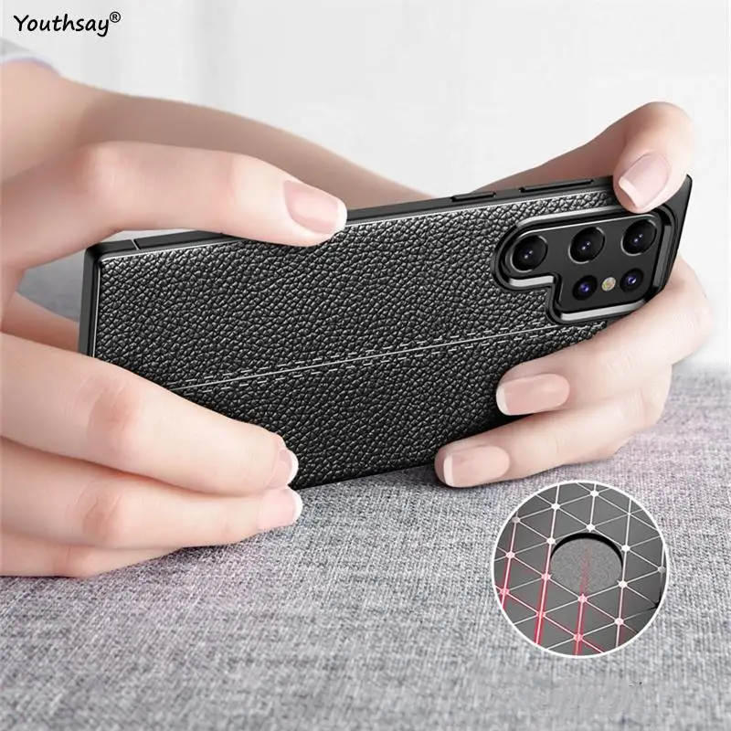 For Samsung Galaxy S22 Ultra Case For Samsung Galaxy S22 Ultra Cover Shockproof TPU Soft Leather Style Phone Coque For S22 Ultra