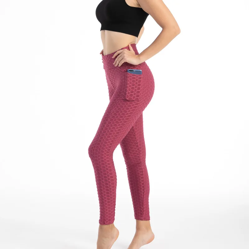

NORMOV Fitness Leggings Women High Waist Elasticity Pocket Bubble Leggins Woman Solid Push Up Workout Legging Female Slim
