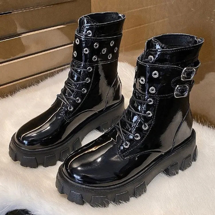 

Trendy Platform Boots Women Shoes Autumn Belt Buckle Ankle Knight Boots Woman Shoes Winter Fashion Cool Girl Martin Short Boots