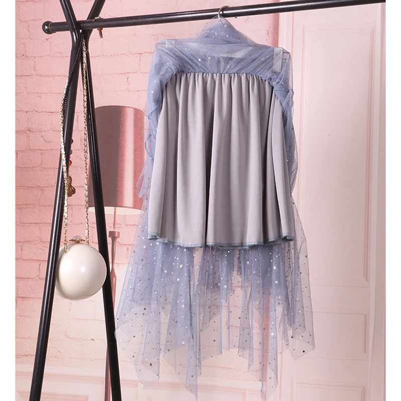 

ZN Chic Womens Sequin Tulle Maxi Skirt Shining Mesh High Waist Asymmetric Tiered Skirt Fashion Pleated Tutu Long Skirts Female