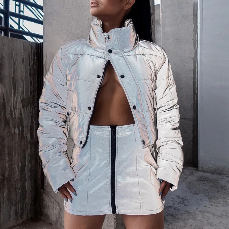 Новые пикантные на молнии Светоотражающие светильник юбки-карандаш для женщин с