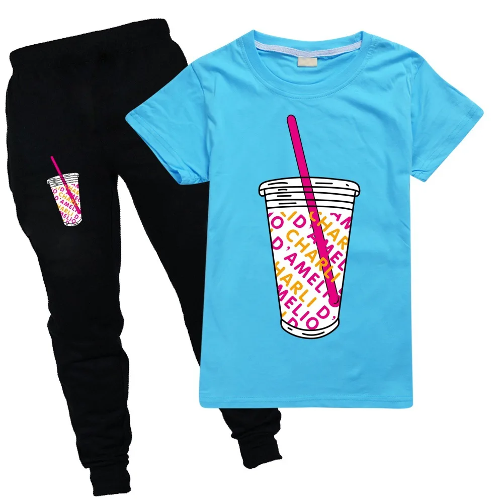 Kids Charli DAmelio Costume for girls Boys Christmas Birthday Clothing short Sleeve Children Sport Suits Summer Tops +Pants Sets |