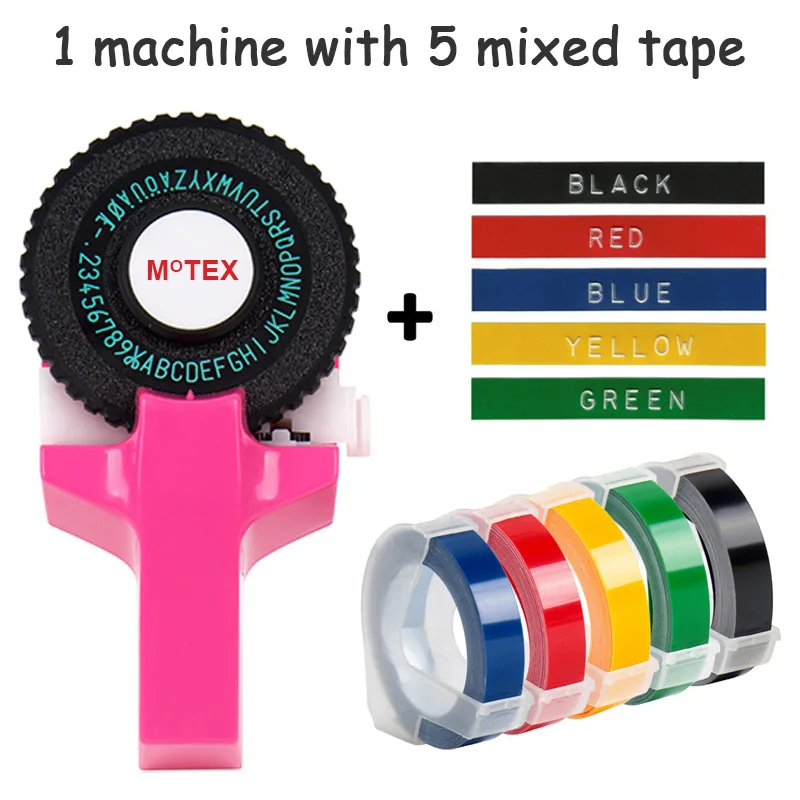 Розовый цвет MoTex E101 принтер мини DIY Ручная Совместимость для dymo 3D тиснение ручная лента ручная машинка надпись машина - Цвет: machine add 5 mixed