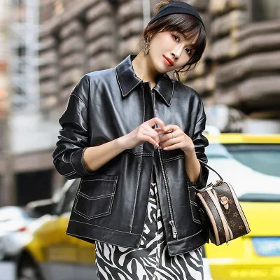 

2020 Women Spring Genuine Real Sheep Leather Jacket W12