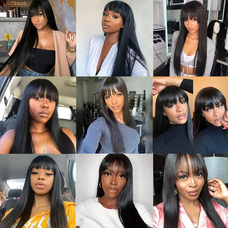 

Straight Human Hair Wigs With Bangs Blonde Color WIgs Human Hair Brazilian Wig For Black Women 150% Density Remy Hair Wig