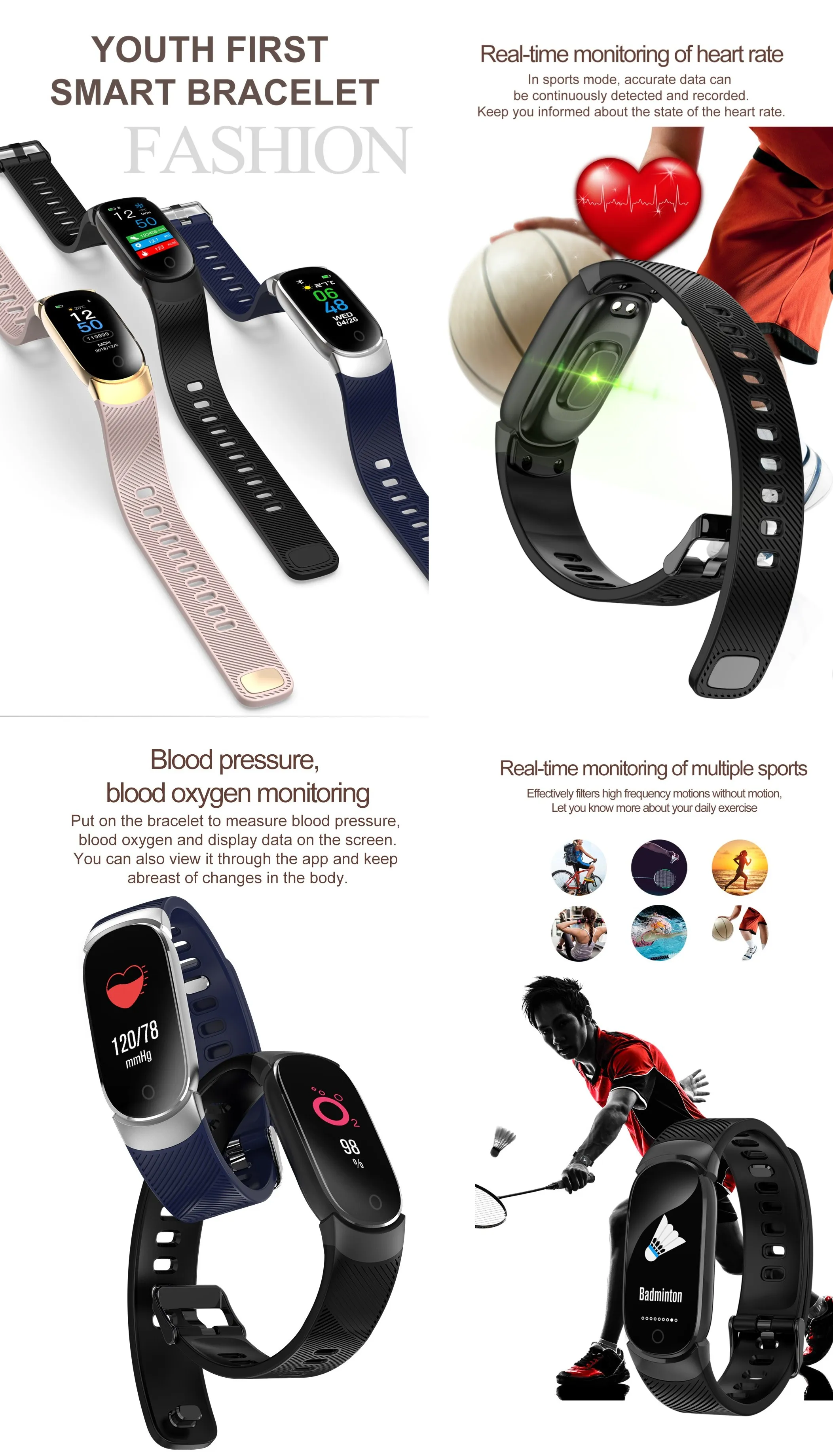 Фитнес трекер SZHAIYU Watherproof Смарт часы браслет для женщин и мужчин пульсометр Bluetooth