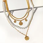 Цепочка с имитацией жемчуга Женская, многослойное металлическое колье до ключиц в портретом, ожерелье под воротник, модные ювелирные украшения