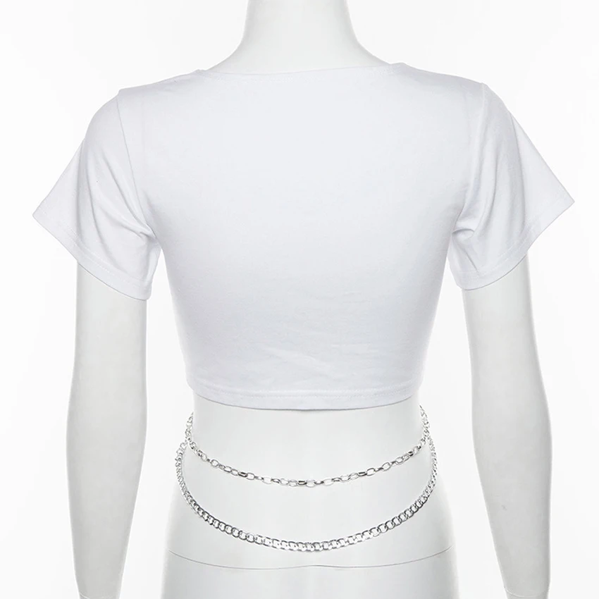 

Kpop Punk Short Sleeve Tshirt Women 2020Harajuku Autumn Cotton Butterfly Printed T Shirt Ladies Party Top with Chains Streetwear