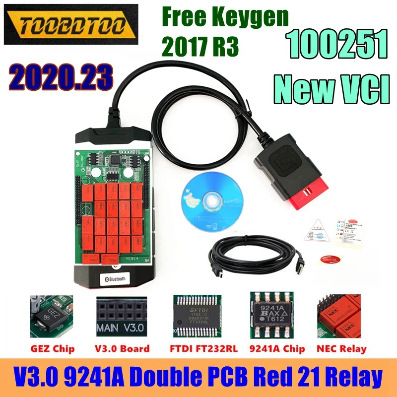 50pcs/Lot NEW VCI 2020.23 TCS PRO Multidiag V3.0 Double Board 21 Relays 9241A Car Diagnostic 2017.3 Free Keygen