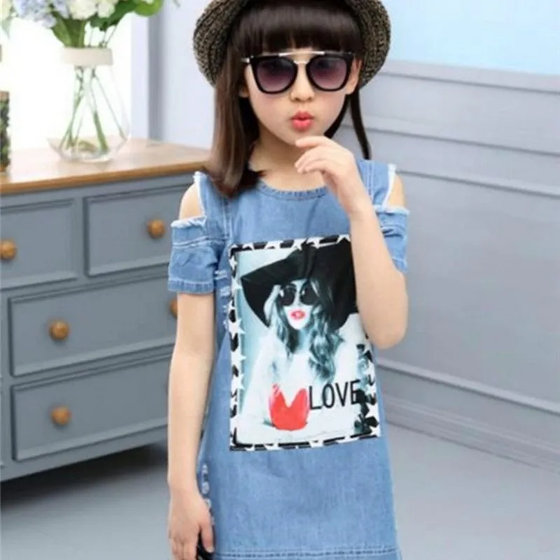 Детское джинсовое платье с коротким рукавом на Возраст 3-10 лет | Мать и ребенок