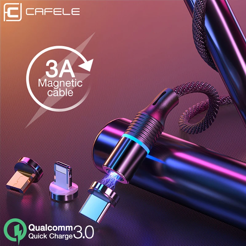 Cafele Newest LED QC3.0 Magnetic USB Cable for iPhone 14 Micro USB Cable type C Braided cable Charger for Samsung Xiaomi Huawei