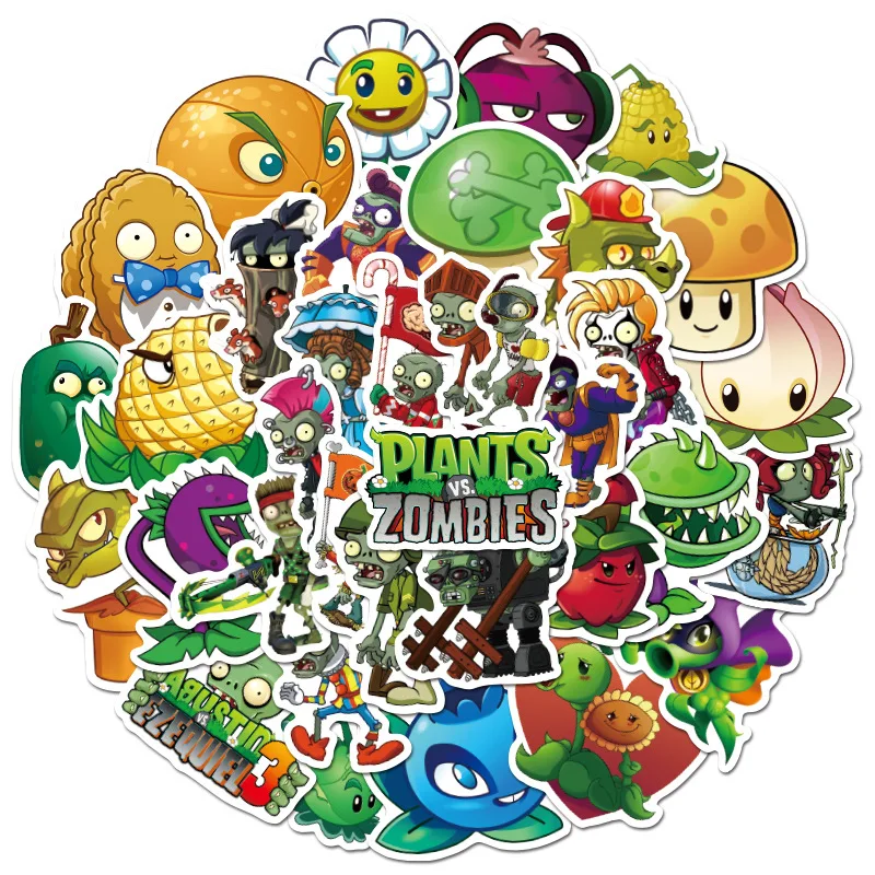 Pegatinas de dibujos animados Plants Vs Zombie, juego de guitarra, port&aacute;til, tel&eacute;fono, nevera, monopat&iacute;n, equipaje de viaje, grafiti, juguete para ni&ntilde;os, 10/30/50 Uds.-2