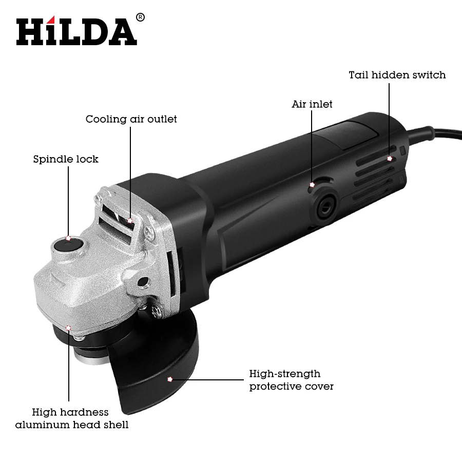 HILDA 910 Вт угловая шлифовальная машина электрический угловой электроинструмент для деревообработки с кабелем