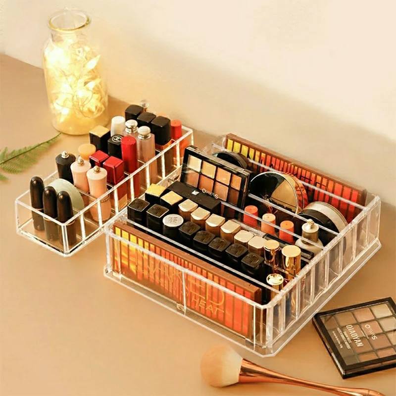 

Transparent Makeup Organizer Acrylic Lipstick Eye Shadow Cosmetic Display Stand Holder Make Up Container Desktop Storage Boxes