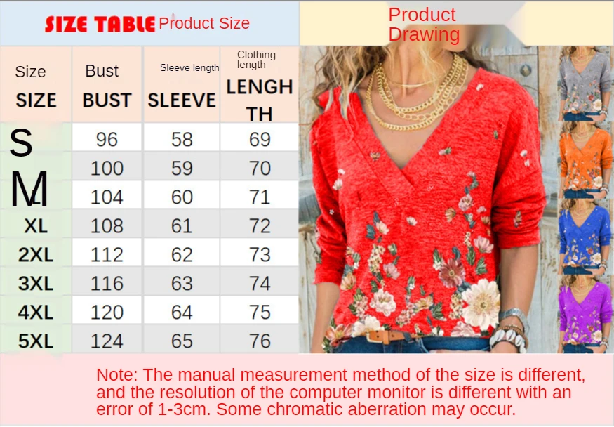 

Spring and Autumn New Women's V-neck Pullover Printed Long Sleeve Top T-shirt Women