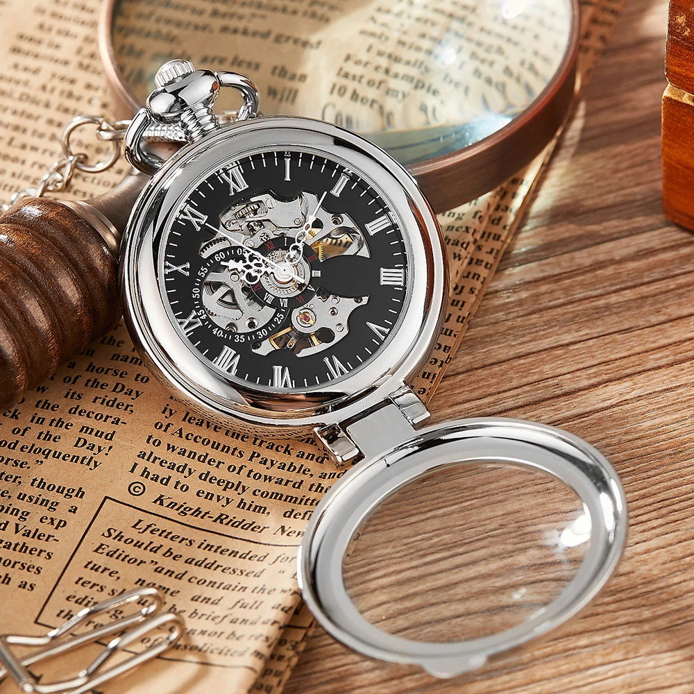 Luxury Golden Mechanical Pocket Watches Unique Hollow Steampunk Hand-winding Mechanical Fob Watch Flip Necklace Clock With Chain