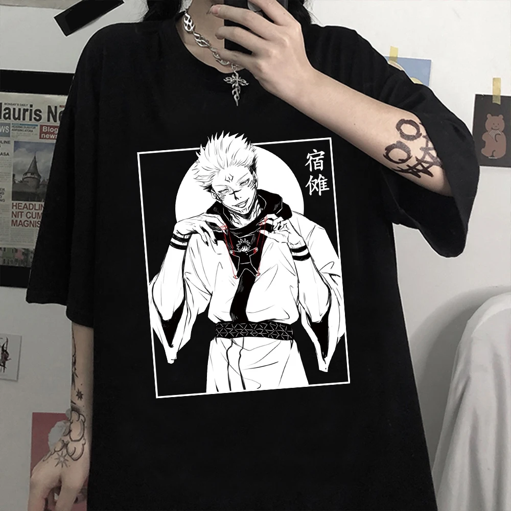 Kawaii Jujutsu кайсен футболка для мужчин с коротким рукавом Sukuna круглым вырезом