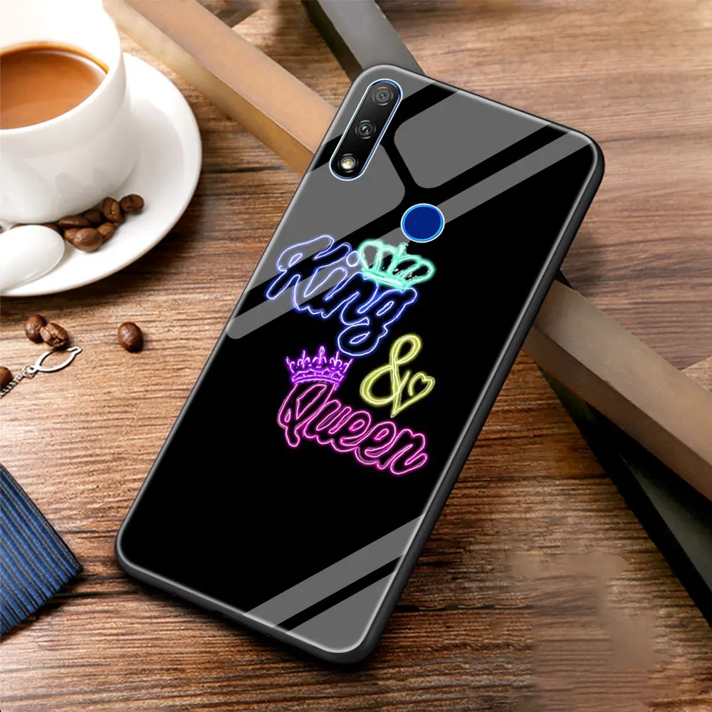 

King And Queen Phone Case Cover for Honor 8X 9X Pro 10 20 30 Lite Plus Luxury Tempered Glass Soft Edge Shell Funda Coque