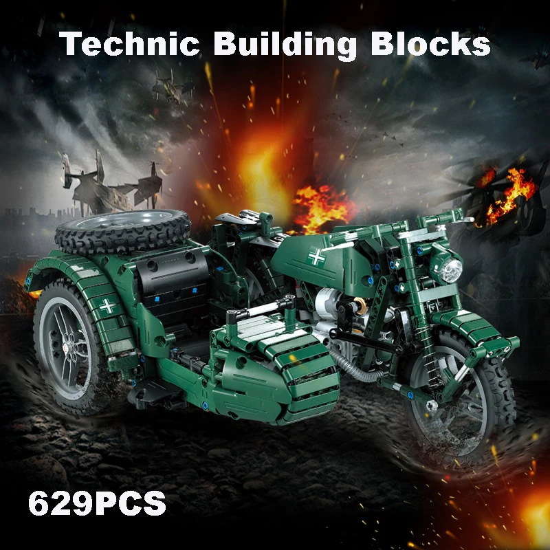 

CaDA 629PCS Military RC Motorcycles Building Blocks Three Wheeled Motorcycle High-Tech Racing Remote Control Bicks Toys Boys