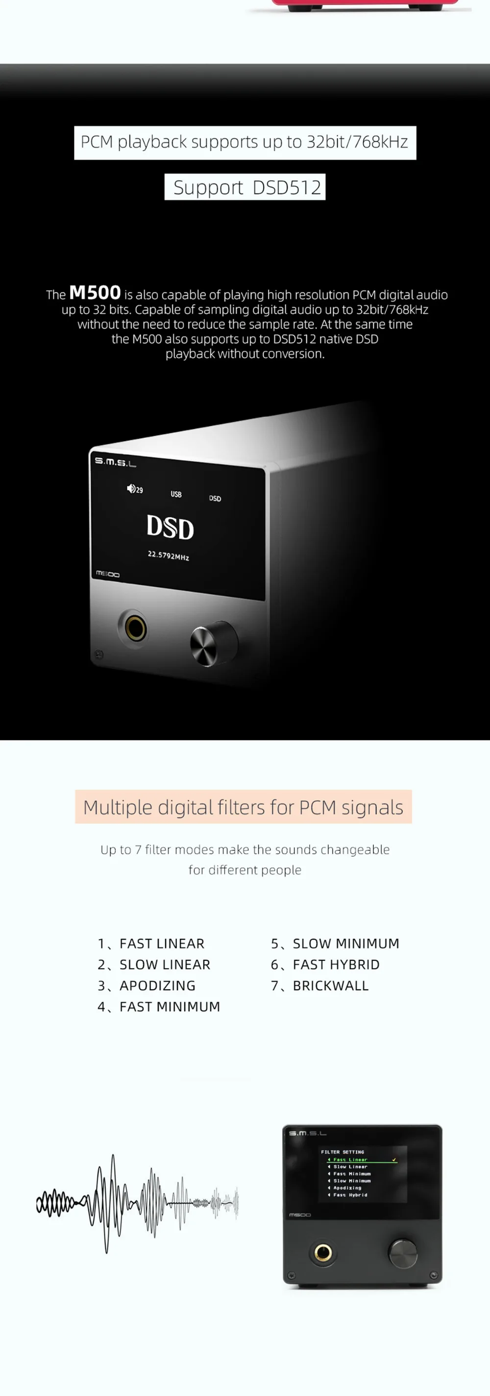 SMSL M500 MQA декодер ES9038PRO ES9311 XMOS XU-208 32 бит 768 кГц DSD512 Hi-Res аудио ЦАП усилитель для наушников черный