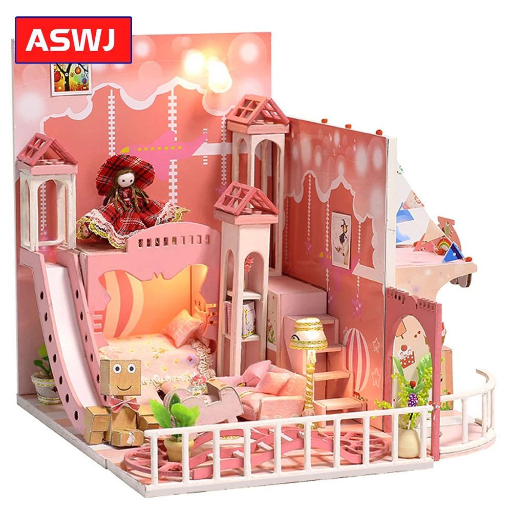DIY Миниатюрный Кукольный домик деревянная вилла модель с мебелью строительные