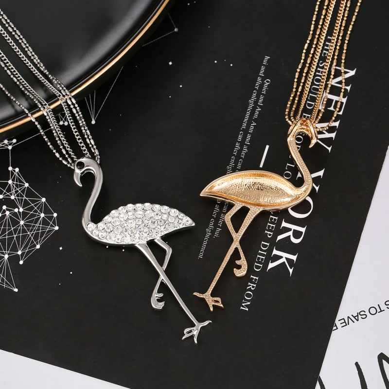 Женское колье с фианитами розовое золото подвеска чокер фламинго|flamingo pendant|necklace