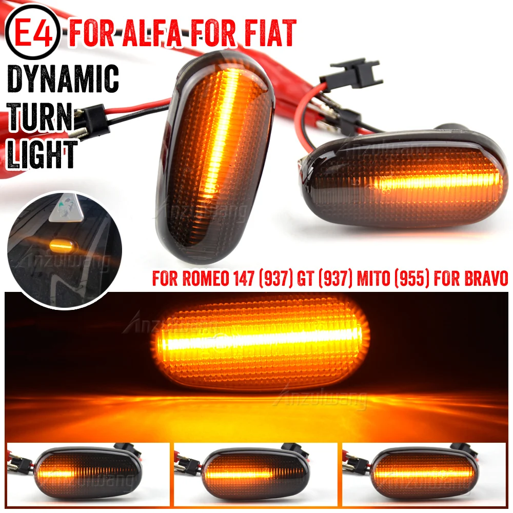 

2Pcs Car Dynamic LED Side Marker Light Turn Signal Light Smoke for Alfa Romeo Mito 147 GT Fiat Bravo 51822766