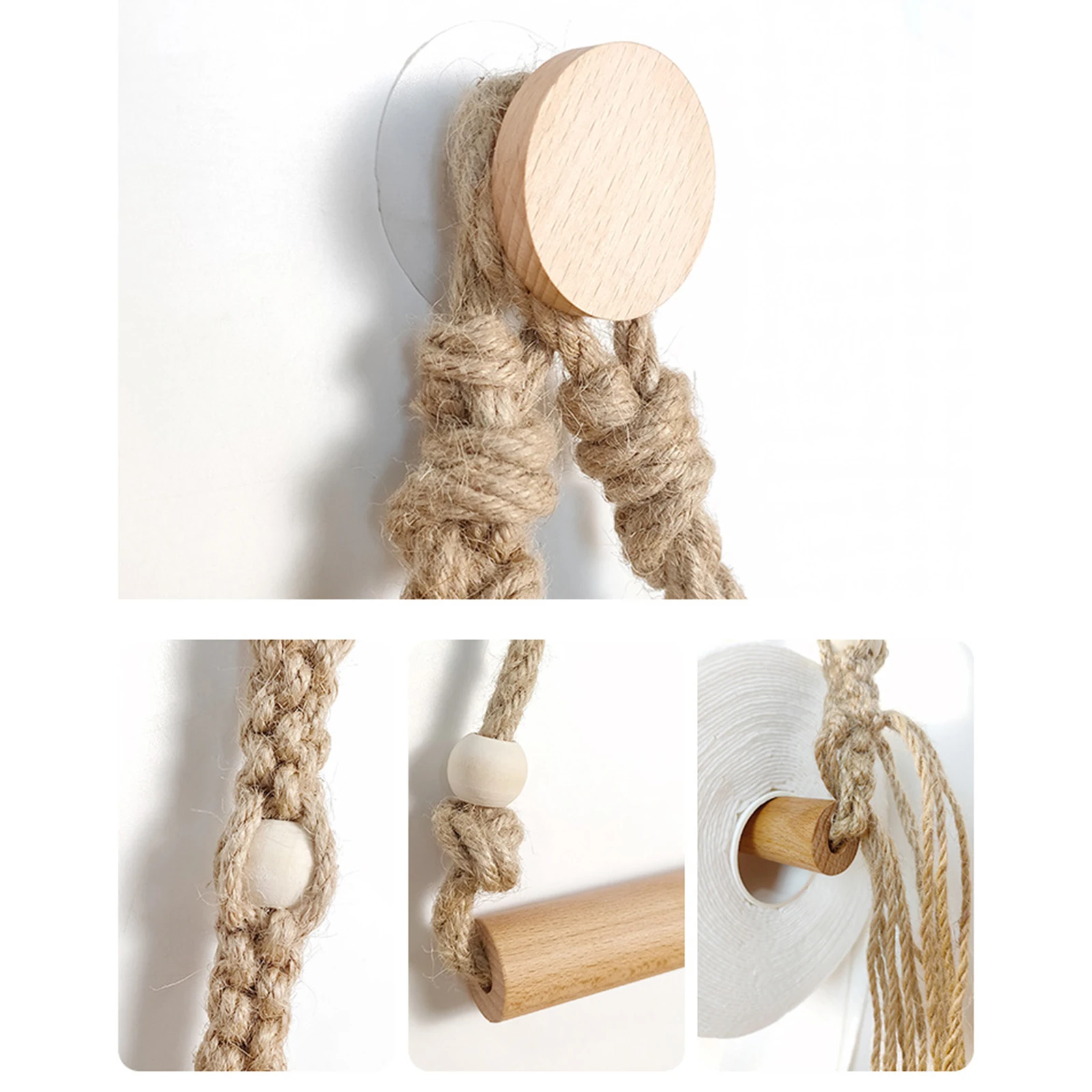 

Roll Paper Holder Home Hanging Decorations Woven Hemp Rope Retro Punch Free Toilet Bathroom Paper Tissue Towel Rack Organizer