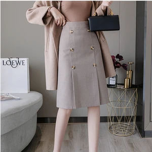 Новинка сезона весна-осень 2020, Женская юбка LUKAXSIKAX с завышенной талией, Высококачественная винтажная двубортная плиссированная юбка