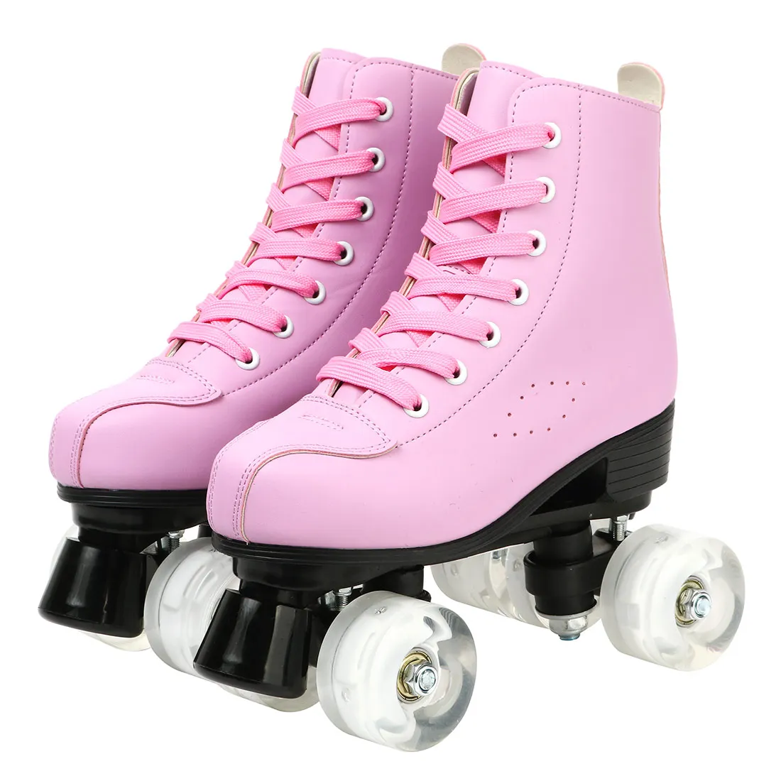 

Artificial Leather Roller Skates Double Line Skates Women Men Adult Two Line Skate Shoes Patines Black Pink Pu 4 Wheels Patins