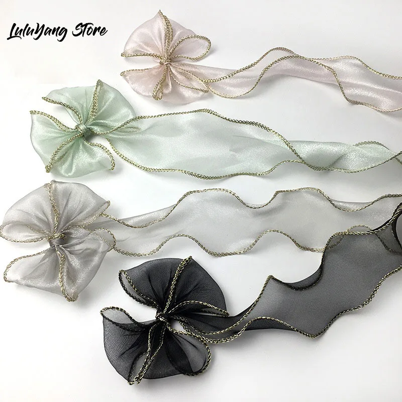 55 мм 2 &quotDIY органза волнистая опрессовка с золотыми краями для бантов брошь