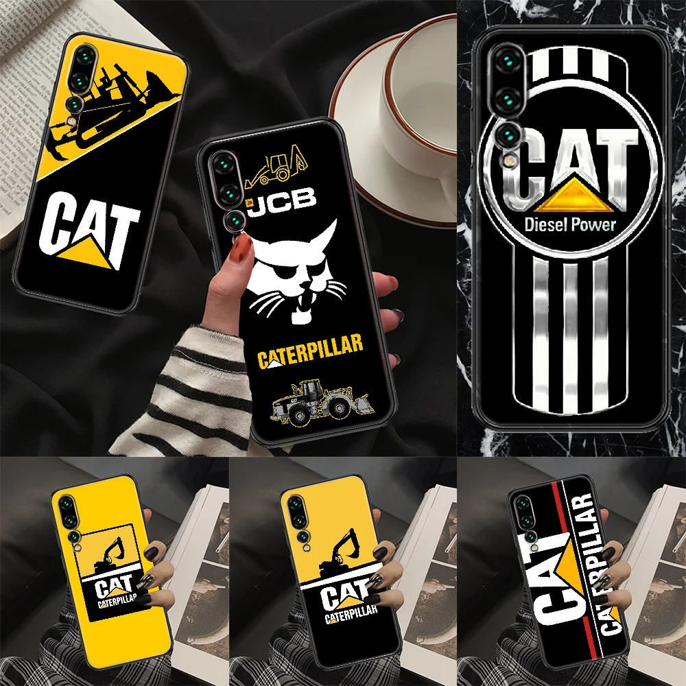 

Excavator Cat Phone case For Huawei P Mate P10 P20 P30 P40 10 20 Smart Z Pro Lite 2019 black fashion hoesjes luxury bumper