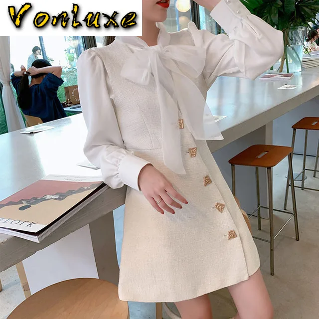 Женский твидовый комплект из двух предметов элегантная белая блузка жилет