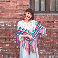 tiyihailey free shipping 2021 new tassels crochet outerwear hand made national women pashmina scarf winter 155x58cm