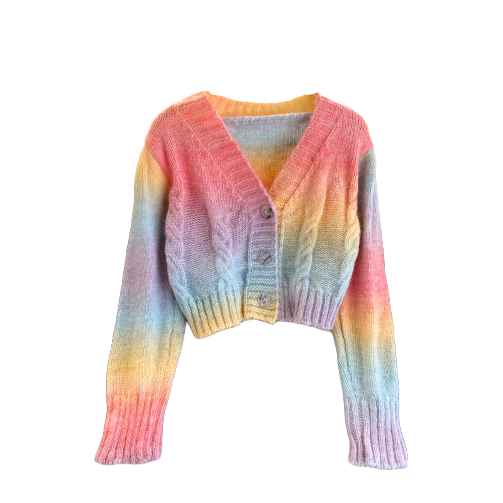 

New Knitted Cardigan Womens Casual Long Sleeve Fashion Candy Color-block Jumpers Tie Dye Sweater Female Autumn Coat