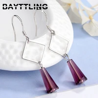 bayttling new silver color square pendant crystal drop earrings for woman fashion glamour jewelry gift couple