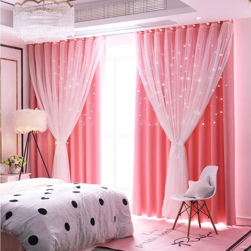 Корейская двойная розовая занавески с принцессой кружевная занавеска со