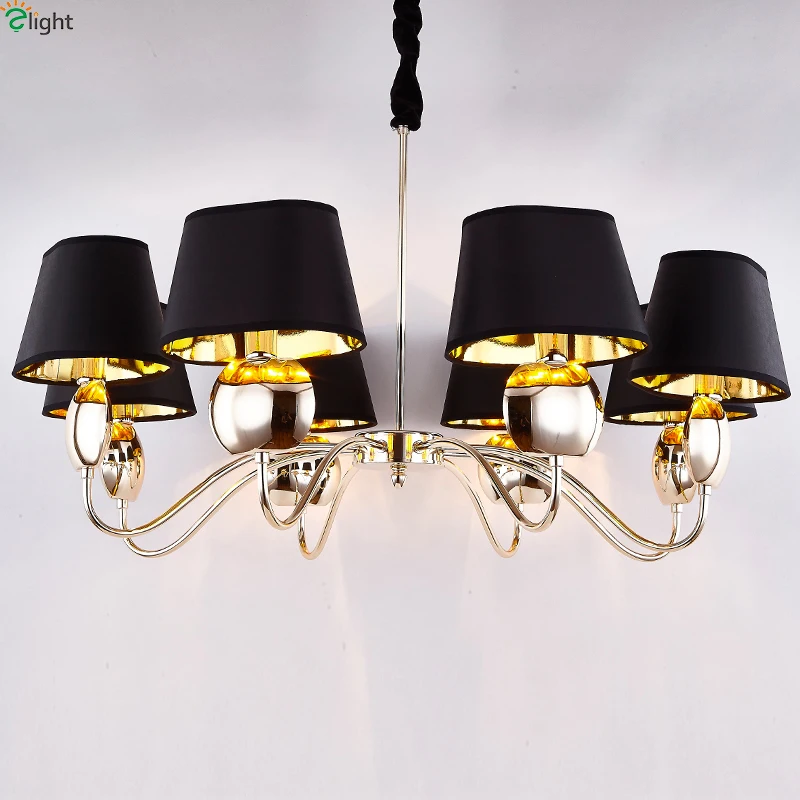 Современный хром/Золото Led люстры светильник ing черная ткань Гостиная подвесная