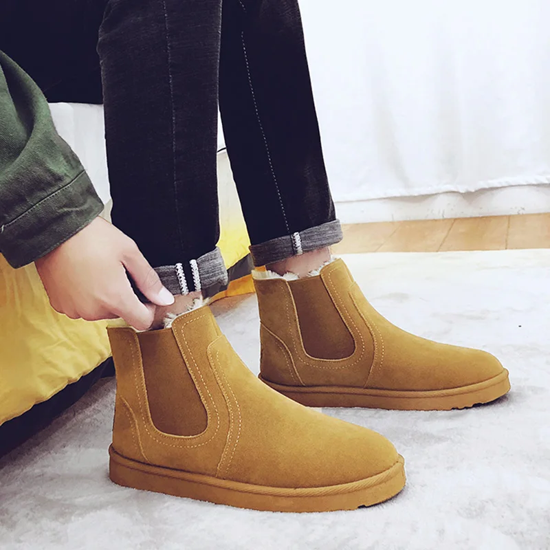 

YeddaMavis Gray Boots Fashion Men Winter Shoes Solid Color Snow Boots Plush Inside Bottom Keep Warm Waterproof Boots Size 39-44