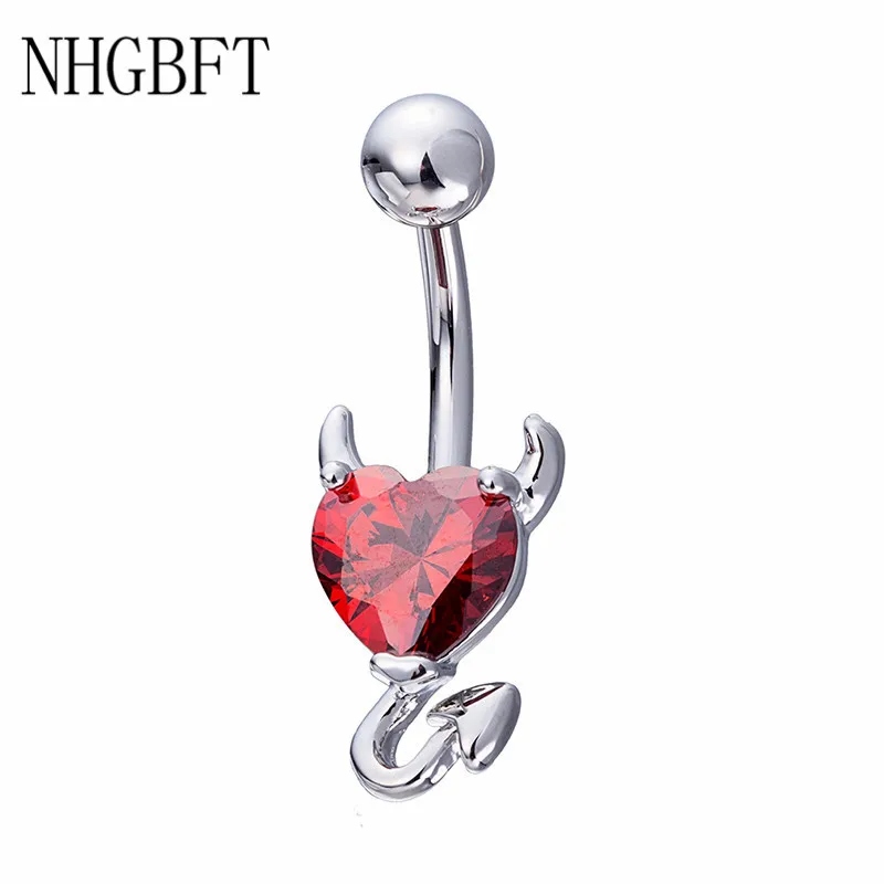 

NHGBFT Small devil heart belly button rings With Red Cubic Zirconia body jewelry helix piercing