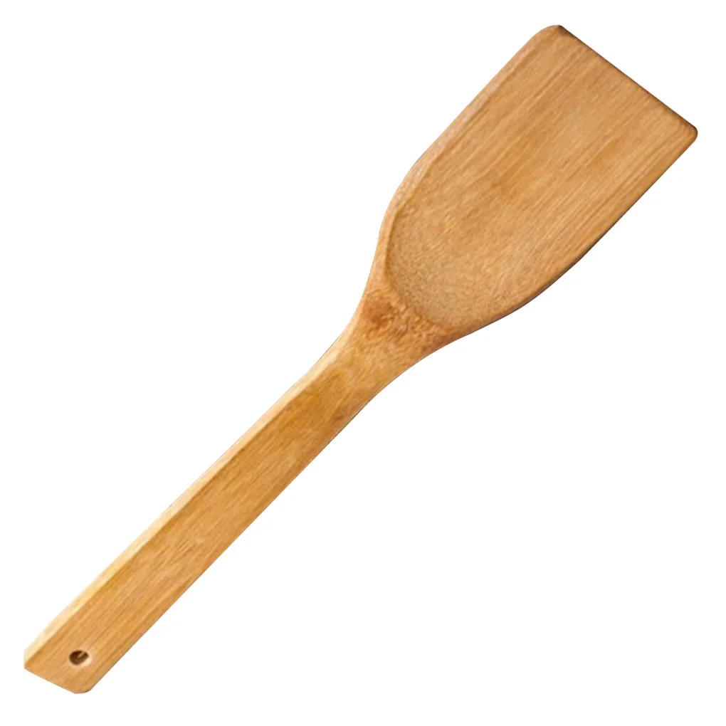 2 Pcs Bamboo Wood Kitchen Spatula Slotted Non-Stick Heat Resistant Cooking Spoon Baking Utensil |