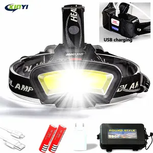 Налобный фонарь, светодиодный широкоугольный с зарядкой от USB, 200 м, 18650 люмен