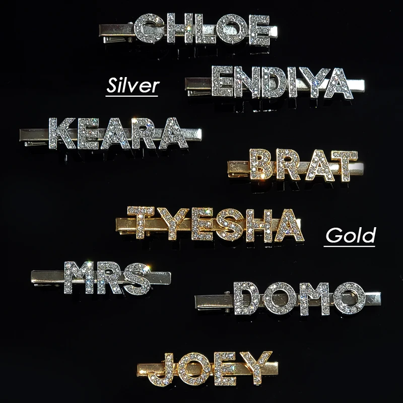 Пользовательские зажимы шпильки для волос Стразы слова заколки буквы слайды
