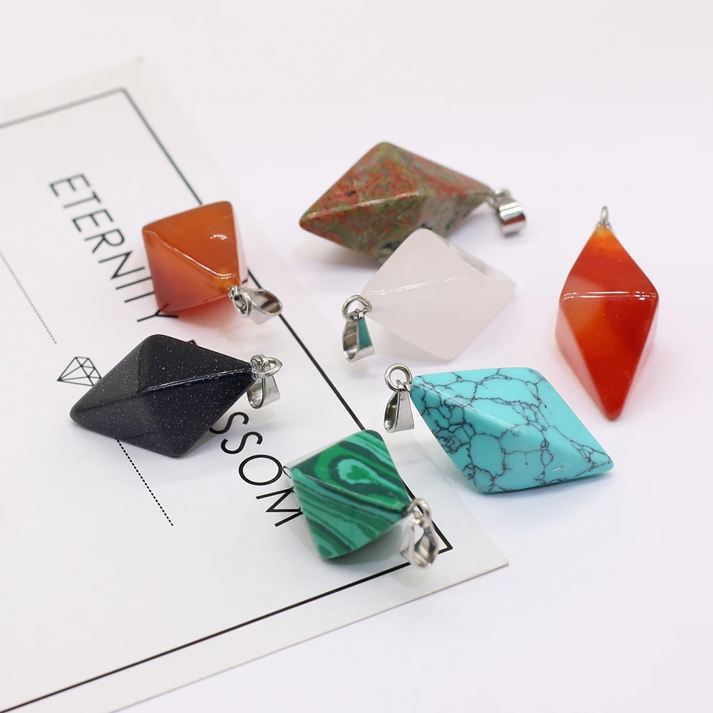 

6Pcs Natural Stone Pendant Prismatic Shape Exquisite Charms For Jewelry DIY Necklace Bracelet Accessories Making Random 15x28mm
